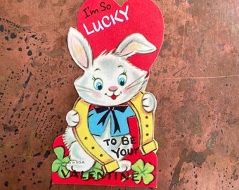 Anthropomorphe Karte zum Valentinstag Karte c 1950er / 1960er Jahre Ungebrauchter neuer alter Lagerbestand