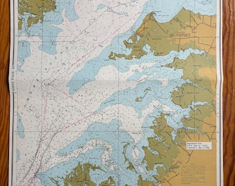 Vintage Nautical Chart Pocomoke Sound, Crisfield, Maryland Virginia Water ways