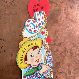 Você tem meu OK Valentine! Lindo laço de rodeio de cowboy Kitsch Vintage Valentine Greeting Card c 1950s/1960s Não utilizado Novo Estoque Antigo