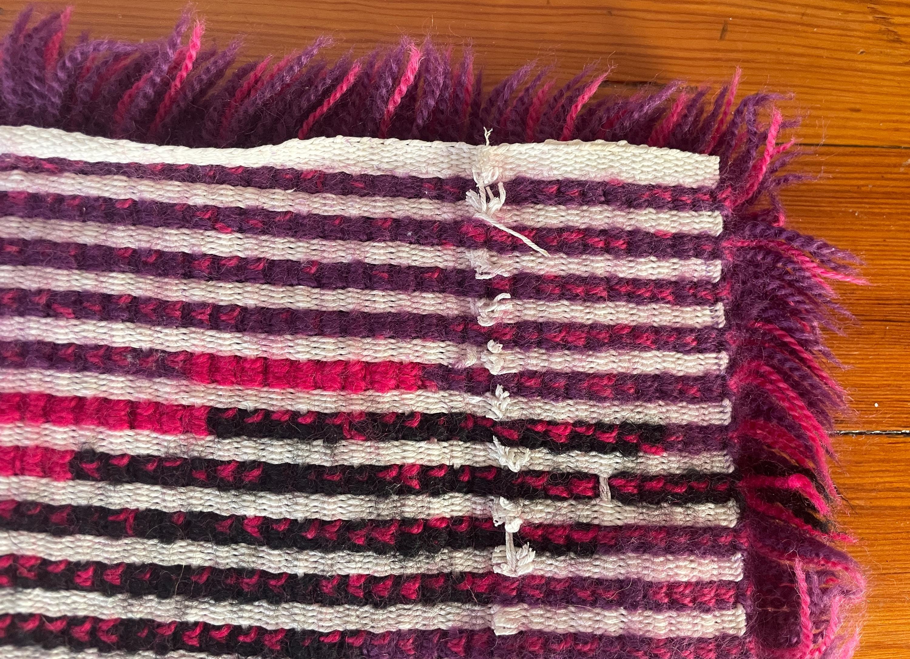 Vintage C 1960s Scandinavian Rya Shag Wool Rug Abstract Waves in Bold ...