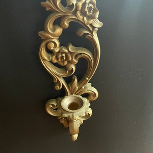 Vintage Hollywood Regency Stil Gold Ton Kunststoff HOMCO Siroco Wandleuchte Kerzenhalter Mid Century 1971