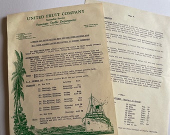 Vintage 1930s United Fruit Company Steamship Service Passenger Traffic Department Letterhead Letter featuring 12 Day New York Cruise