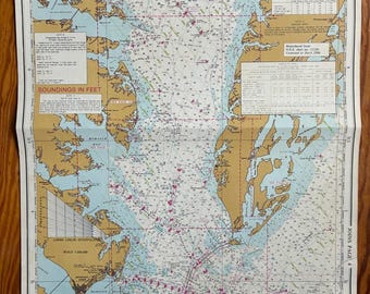 Vintage Nautical Chart Chesapeake Channel, Newport News Cape Charles, Cape Henry