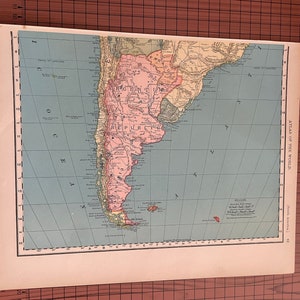 アンティーク南米地図、アルゼンチン地図、アンティークカラー地図 ランドマクナリー 1899年頃 世界地図帳 オリジナル 1890年代 ワックス彫刻