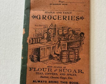 Antique Grocery Ledger Flour Sugar Tea Unused Account Book Ephemera Blank NOS