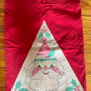 Vintage kerstmankostuum uit het midden van de eeuw kerstman speelgoedzak aanwezig cadeauzakje c 1950 Kitsch Xmas