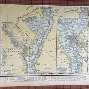 アンティークエジプト地図、アンティークカラー地図ランドマクナリー1899年頃世界地図帳北アフリカ国のオリジナルワックスエッチングプリント