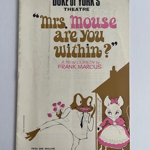 Mme Mouse, êtes-vous à l'intérieur ? (1968) Programme de théâtre du duc d'York Londres, Royaume-Uni Affiche de comédie vintage années 60
