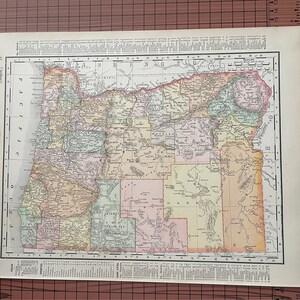 アンティーク オレゴン マップ、アンティーク カラー マップ ランド マクナリー 1899 年頃 世界地図帳 1890 年代 ワックス彫刻 米国州 11 x 14 ヴィンテージ マップ