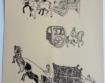 Antique Print French State Chariot Horse Drawn Chariots