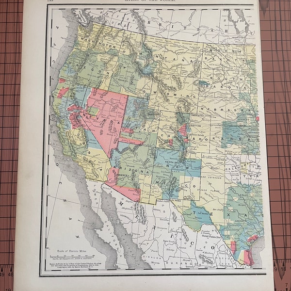 Change Western United States Population, 1880 to 1890, Antique Color Map Rand McNally c 1899 World Atlas Original Wax Etching Print