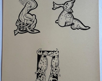 Antique Print Bird Motifs Drawn from Russian 12th Century artwork