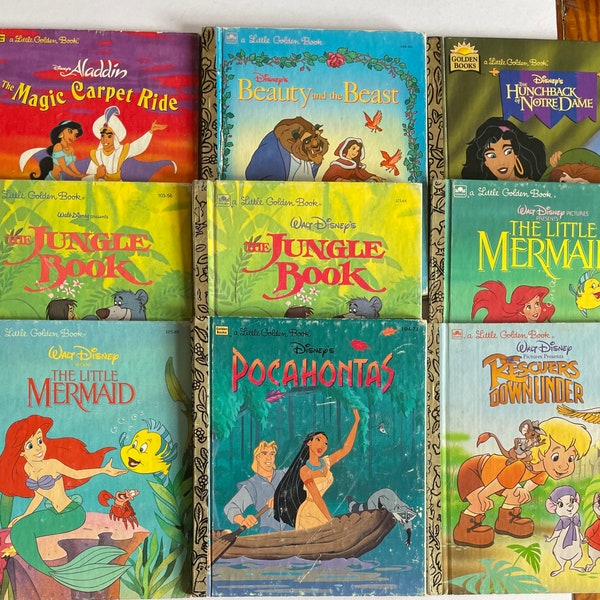 1990s Disney Your Choice - Little Golden Books in Good or Better Condition, Kids Book - Aladdin, Beauty, Hunchback, Ariel, Pocahontas