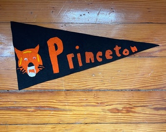 Felt Princeton Pennant 17" x 8" with Tiger, c 1940s Handmade One of a Kind Ivy League University Collectible Memorabilia