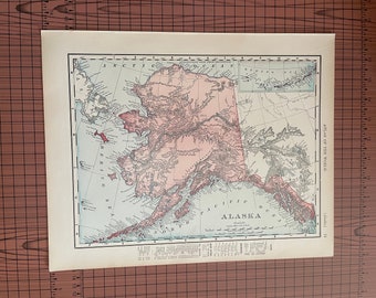 Antique Alaska Map, Rand McNally Atlas, 1899 Wax Engraving
