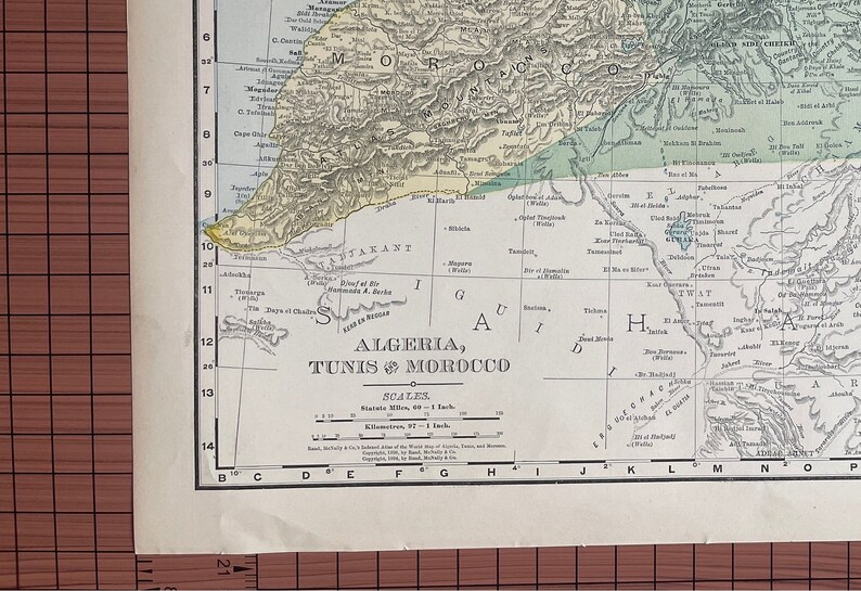 Algeria Tunis And Morocco Map Antique Color Map Rand Mcnally C 1899