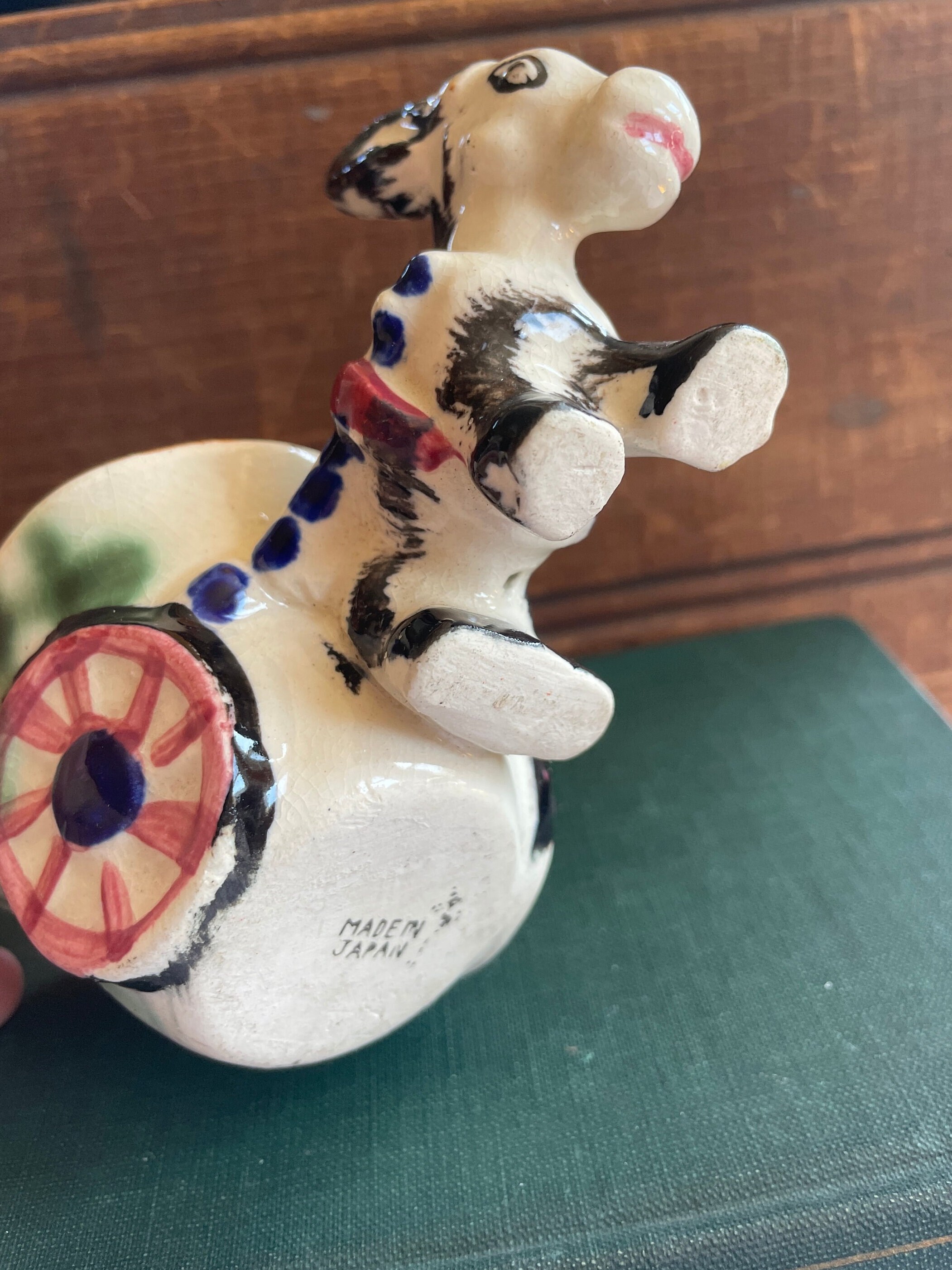 Colorful Ceramic Donkey Pulling Cart Figurine Planter Vintage Mid