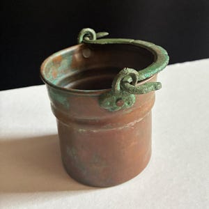 Vintage Mini Copper Pot Pail Bucket w Handle Decorative Small Planter