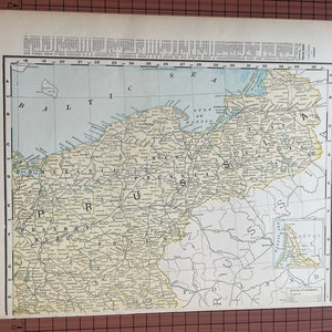アンティーク東ドイツ地図 プロイセン、アンティークカラー地図 ランドマクナリー 1899年頃 世界地図帳 オリジナルワックス彫刻プリント