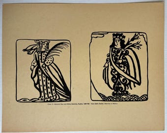 Antique Print Ancient Mexican Motifs from Mailoica Puebla Mexico