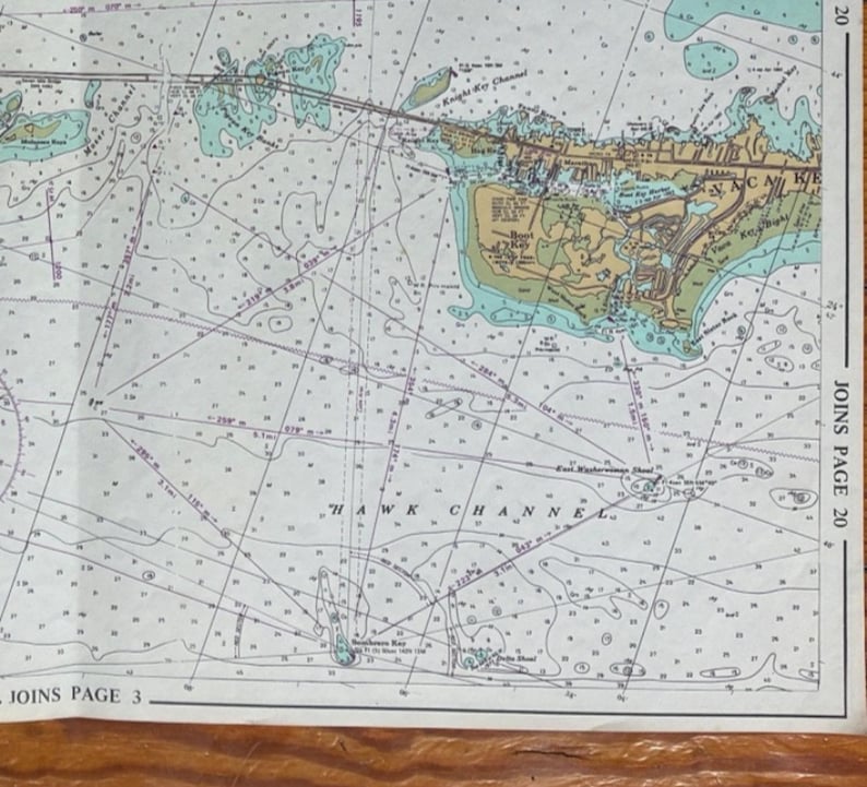 Vintage Nautical Chart Florida Keys, Bahia Honda Key, Little Pine Key ...