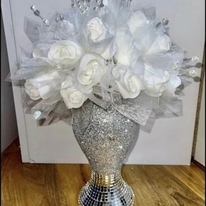 Crushed Diamond Vase with Flowers