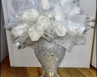 Crushed Diamond Vase with Flowers