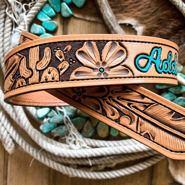 Southwest Feather Tooled Leather Belt