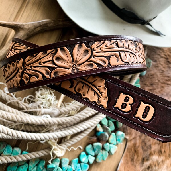 Men's Painted Edge Two-Tone Tooled Leather Belt main image 1