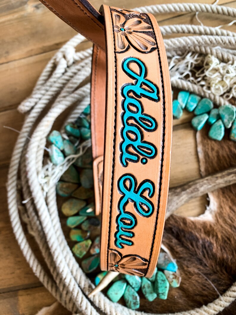 Southwest Feather Tooled Leather Belt - Etsy