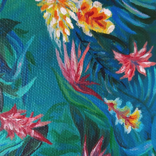 12X12 Original Acrylic Painting on Canvas, Tropical, Blue Decor, Dancers, Beach House, Wall Art, shops abstract painting, ocean art, flowers
