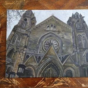11X14 Original Oil painting &quot;The Cathedral of Saint Madeline&quot; Salt Lake City, Utah, Religious Art, Catholic Church, architecture, tradition