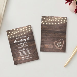 Rustic Modern Wedding Invitation, Wooden Wedding Invitation, Invitation Template, Twinkle Lights Invitation, Country Wedding Invitation