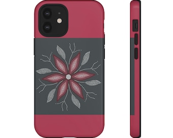 Funda floral para teléfono rosa oscura y gris por Renata Meconse
