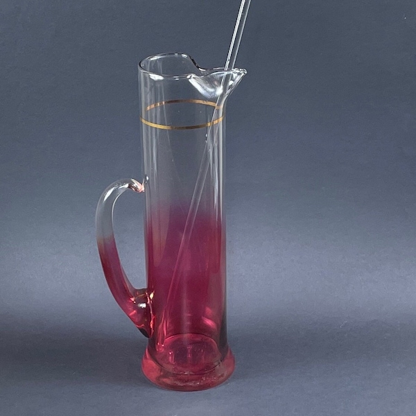 Cocktail Pitcher, Vintage Pitcher with Stirrer, Mid Century Barware, Blendo Pitcher, Virginia Glass Company, Red Glassware, Gift Idea