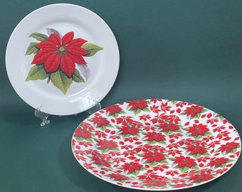 Vintage Poinsettia Christmas Dinnerware: Red & Green Holiday Plates