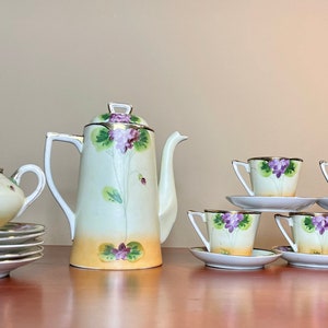 Tea Set, Antique Hand Painted Nippon SHOFU Chocolate Pot Set, Hand Painted Nippon Tea Set, Vintage Coffee Pot Set, Shabby Chic, Gift Idea