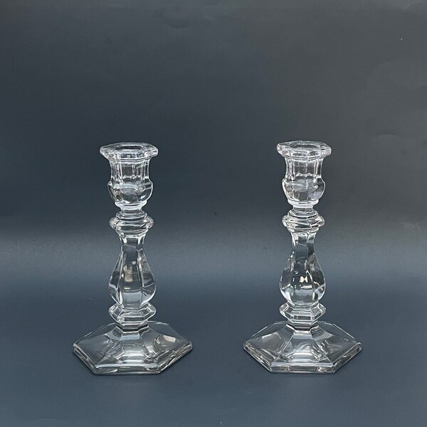 Crystal Candleholders, Vintage Heisey Candlestick Holders, Pair of Candle Holders, Taper Candlestick Holders, Gift for Mom, Gift Idea
