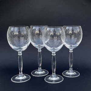 Vintage Crystal Wine Glasses - Etched Leaf Vine Stemware, Set of 4