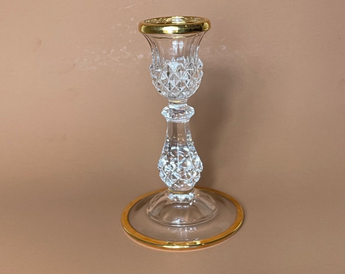 Cristal D'arques Durand Longchamp Crystal Candlestick Holder With Gold Trim, Elegant Crystal