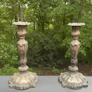 Vintage Art Nouveau Cast Iron Candlestick Holders - Ornate Pair