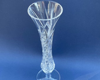 Vintage MIKASA Crystal Bud Vase: Elegant Leaf Pattern, 1990s Decor