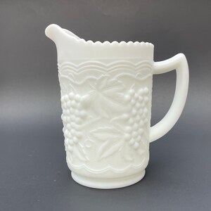 Vintage Imperial Milk Glass Pitcher: Doeskin Grape Vine, Farmhouse Decor