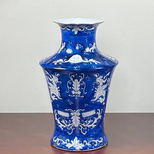 Vintage Chinese Blue and White Porcelain Vase: Hand Painted Oriental Decor
