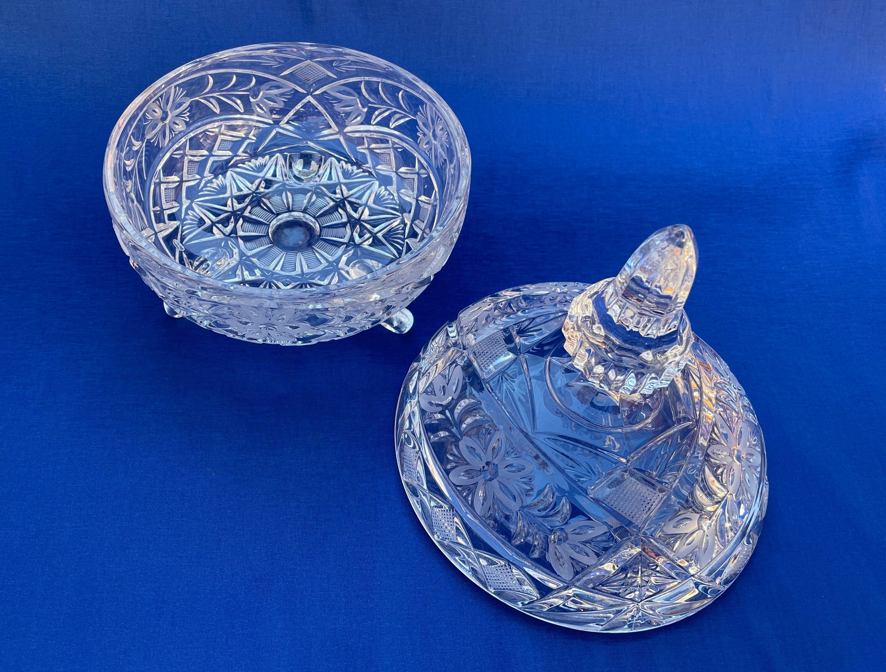 Vintage Crystal Footed Candy Dish With Lid Collectible Etsy
