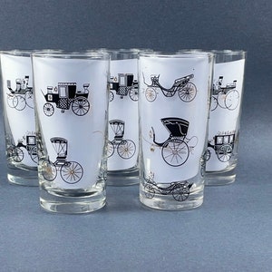 Highball Cocktail Glasses, MCM Barware, Vintage  Libbey Buggy Carriage Highball Glasses, Mid-Century Modern Glassware, Vintage Barware, Gift