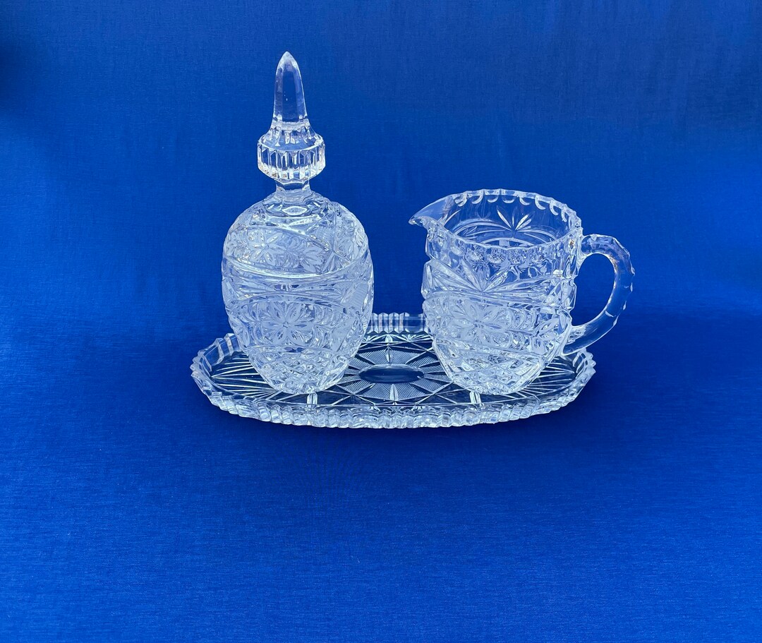 Vintage Imperlux Lead Crystal Sugar and Creamer Set With Tray, Crystal