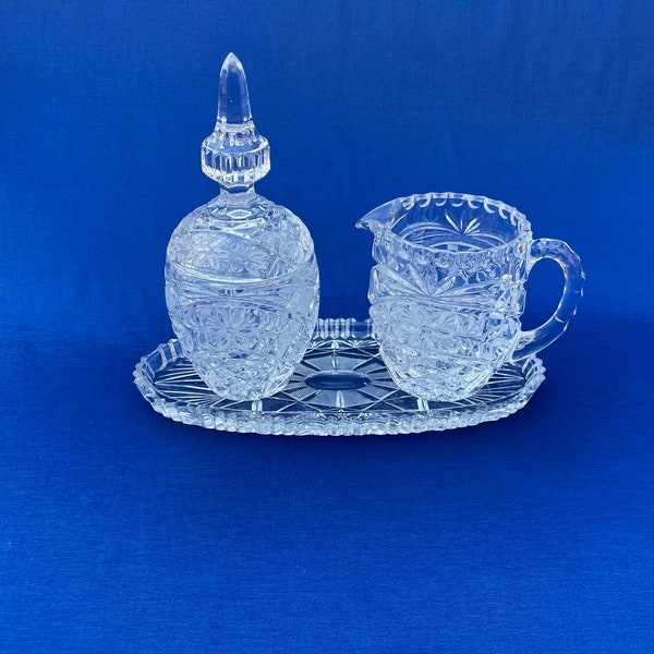 Vintage Imperlux Lead Crystal Sugar and Creamer Set With Tray, Crystal Creamer and Sugar Set, Imperlux, Wedding Gift, Gift Set, Gift for Mom