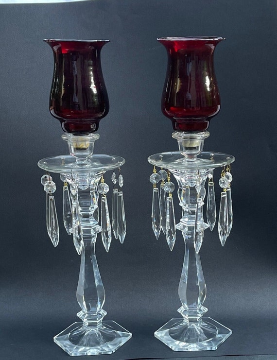 Vintage Candlestick Lusters With Crystal Prisms Elegant Etsy