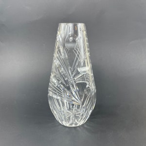 Vintage Cut Crystal Bud Vase: Laurel Leaf & Thumbprint Design